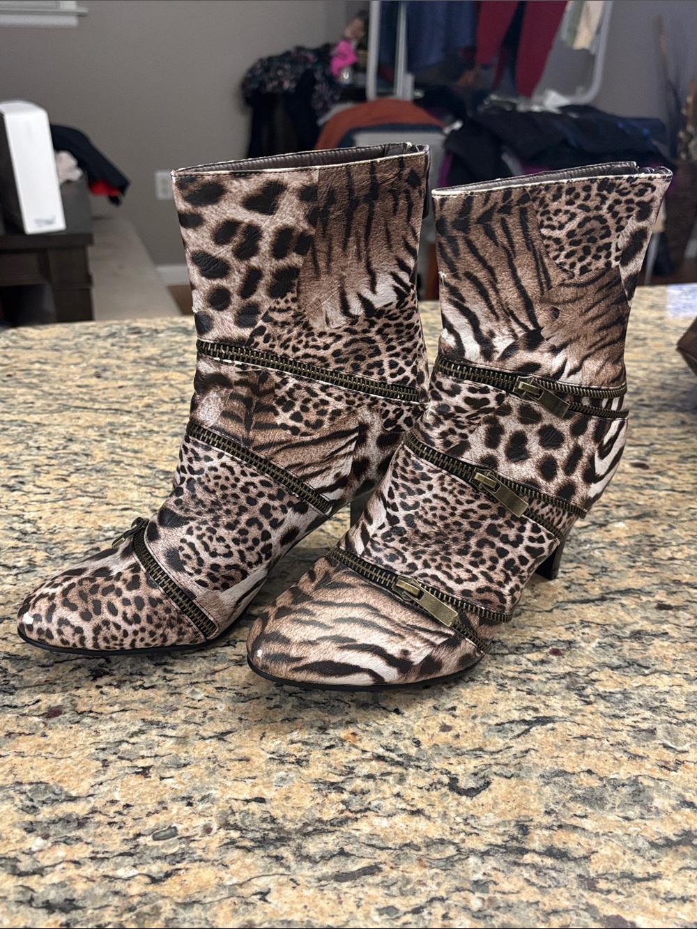 MAHER New Zealand Animal Print Patchwork Zip Boots | EU 36